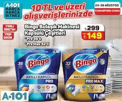 BİNGO BULAŞIK MAKİNESİ KAPSÜLÜ ÇEŞİTLERİ 36'LI/32'Lİ
